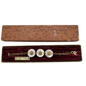 WWII US Army Great Seal Sweetheart Bracelet Mother of Pearl 1940s Military Gift